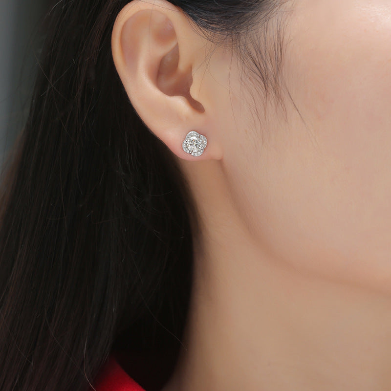 S925 Silver Earrings Moissanite New Fashion Trendy Flower Earrings